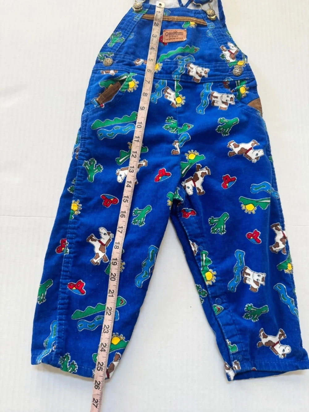 VTG OshKosh Corduroy Vestbak Overalls Blue  Western Horse Pattern Toddler 4T USA